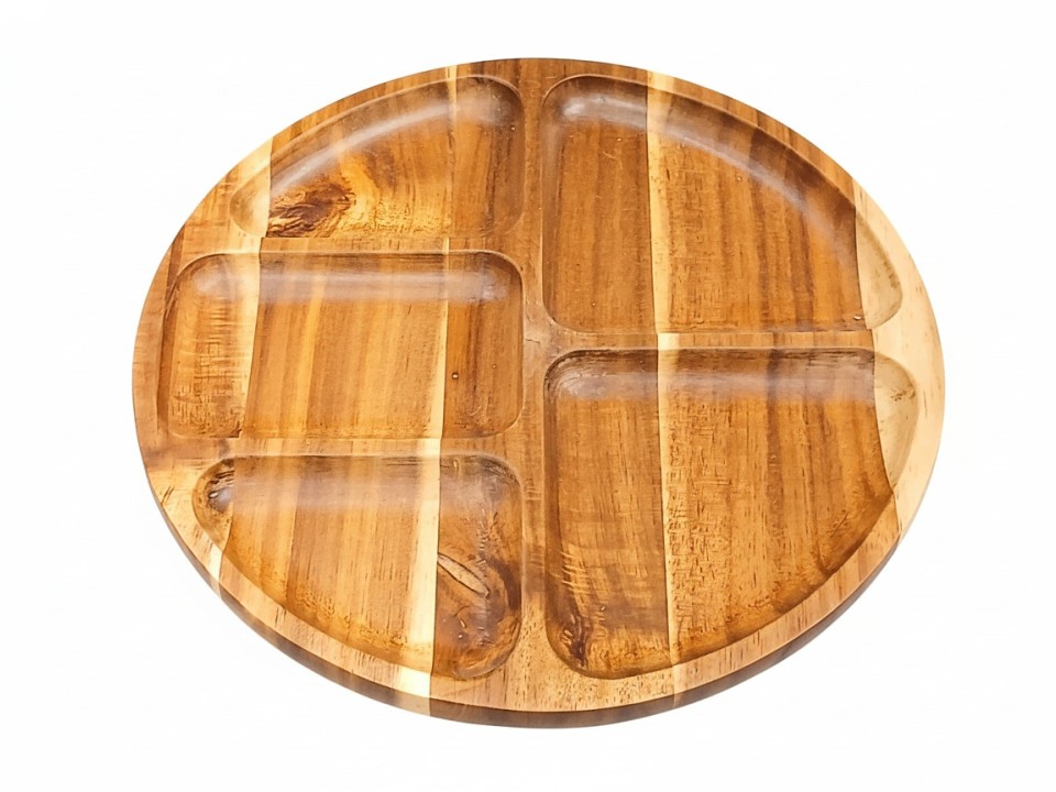 Acacia Wood Round Segmented Serving Platter - Wholesale Premium Tableware